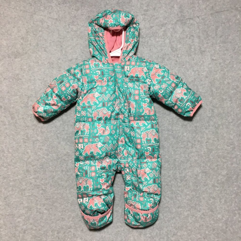 Columbia Snowsuit 6-12 months Snuggly Bunny Infant Bunting Pink Green Southwest